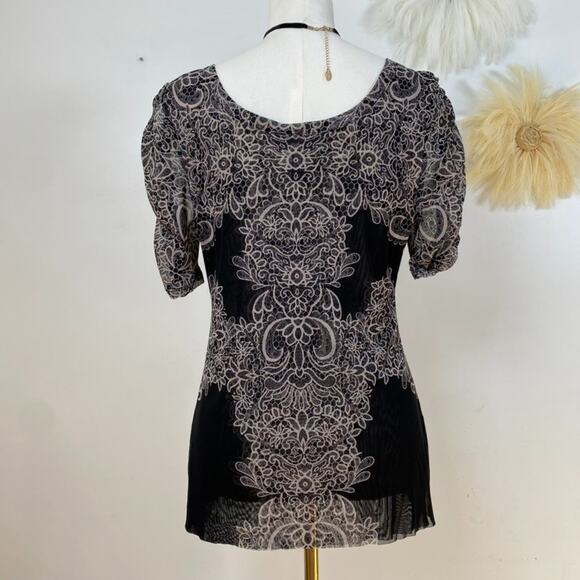 INC Womens Y2K Whimsigoth Black Mesh Top Size XL Grunge Gothic Dark Floral - Picture 4 of 9